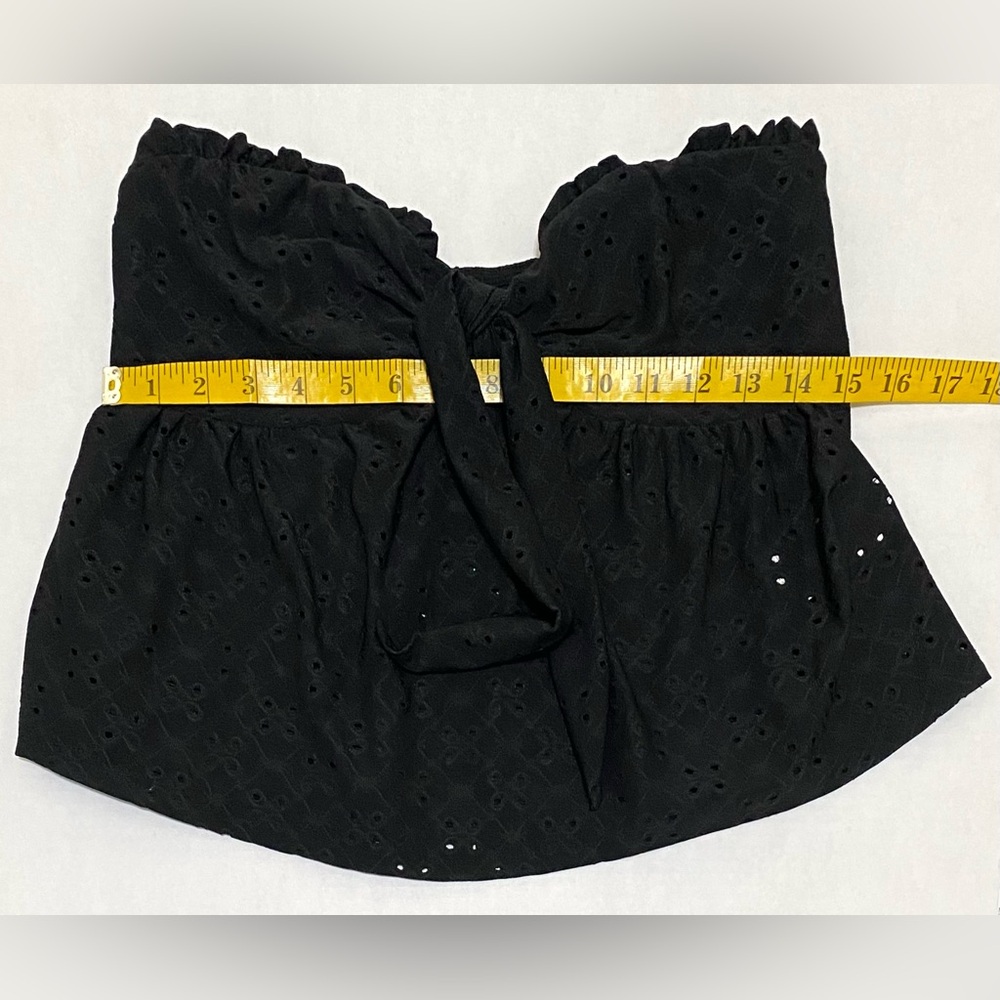 SHEIN Womens M Solid Black Eyelet Lace Strapless Crop Top Boho Y2K Minimalist - Picture 9 of 14